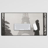 1920 Woman at the Gate, Eiffel Tower black and white photography / jazz age black & white photograph Desk Mat