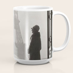1920 Woman at the Gate, Eiffel Tower black and white photography / jazz age black & white photograph Coffee Mug