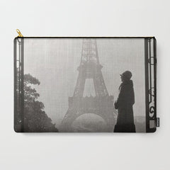 1920 Woman at the Gate, Eiffel Tower black and white photography / jazz age black & white photograph Carry All Pouch