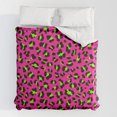 80s Neon Pink and Lime Green Leopard Duvet Cover