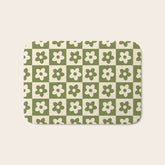 90s flowers checkers cream and green Bath Mat