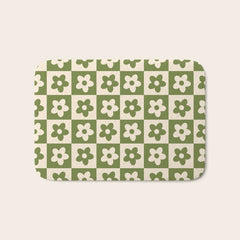 90s flowers checkers cream and green Bath Mat