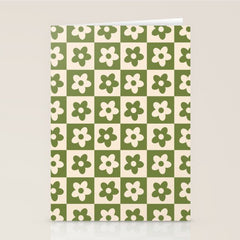 90s flowers checkers cream and green Stationery Card