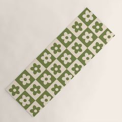 90s flowers checkers cream and green Yoga Mat