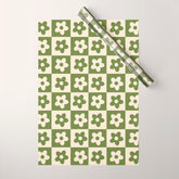90s flowers checkers cream and green Wrapping Paper