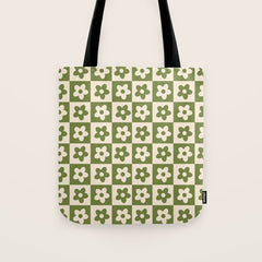 90s flowers checkers cream and green Tote Bag