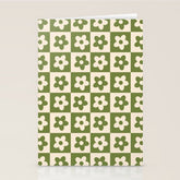 90s flowers checkers cream and green Stationery Card