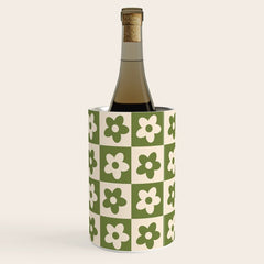 90s flowers checkers cream and green Wine Chiller