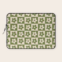 90s flowers checkers cream and green Laptop Sleeve