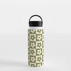 90s flowers checkers cream and green Water Bottle