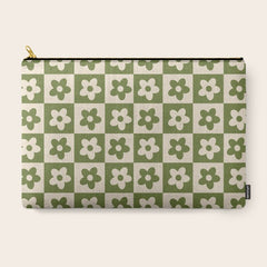 90s flowers checkers cream and green Carry All Pouch