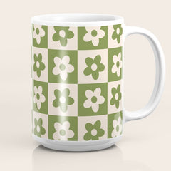 90s flowers checkers cream and green Coffee Mug