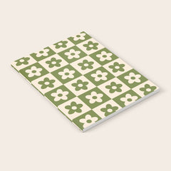 90s flowers checkers cream and green Notebook