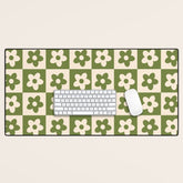 90s flowers checkers cream and green Desk Mat