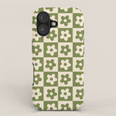90s flowers checkers cream and green iPhone Case
