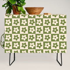 90s flowers checkers cream and green Credenza