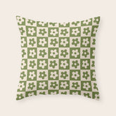 90s flowers checkers cream and green Throw Pillow
