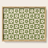 90s flowers checkers cream and green Serving Tray