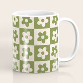 90s flowers checkers cream and green Coffee Mug