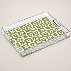 90s flowers checkers cream and green Acrylic Tray