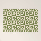 90s flowers checkers cream and green Welcome Mat