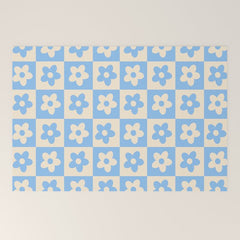 90s flowers checkers cream and blue Welcome Mat