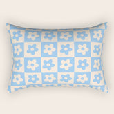 90s flowers checkers cream and blue Rectangular Pillow