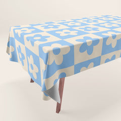 90s flowers checkers cream and blue Tablecloth
