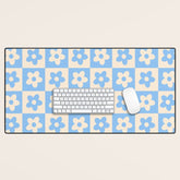 90s flowers checkers cream and blue Desk Mat