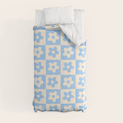 90s flowers checkers cream and blue Comforter