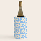 90s flowers checkers cream and blue Wine Chiller