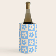 90s flowers checkers cream and blue Wine Chiller