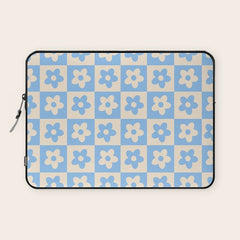 90s flowers checkers cream and blue Laptop Sleeve