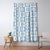 90s flowers checkers cream and blue Window Curtain