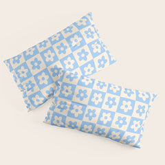 90s flowers checkers cream and blue Pillow Sham