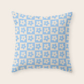 90s flowers checkers cream and blue Throw Pillow