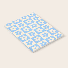 90s flowers checkers cream and blue Notebook