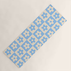 90s flowers checkers cream and blue Yoga Mat