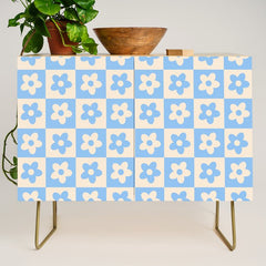 90s flowers checkers cream and blue Credenza