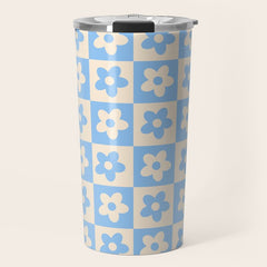 90s flowers checkers cream and blue Travel Mug