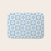90s flowers checkers cream and blue Bath Mat