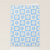 90s flowers checkers cream and blue Stationery Card