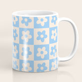 90s flowers checkers cream and blue Coffee Mug