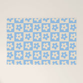 90s flowers checkers cream and blue Welcome Mat