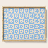 90s flowers checkers cream and blue Serving Tray