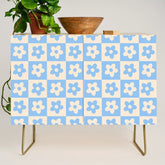 90s flowers checkers cream and blue Credenza