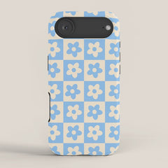 90s flowers checkers cream and blue iPhone Case