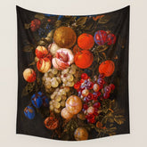A festoon of fruit hanging from a blue ribbon 1670 still life portrait painting by Cornelis de Heem Wall Tapestry
