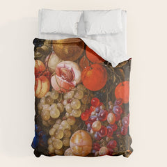 A festoon of fruit hanging from a blue ribbon 1670 still life portrait painting by Cornelis de Heem Duvet Cover