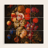 A festoon of fruit hanging from a blue ribbon 1670 still life portrait painting by Cornelis de Heem Wood Wall Art